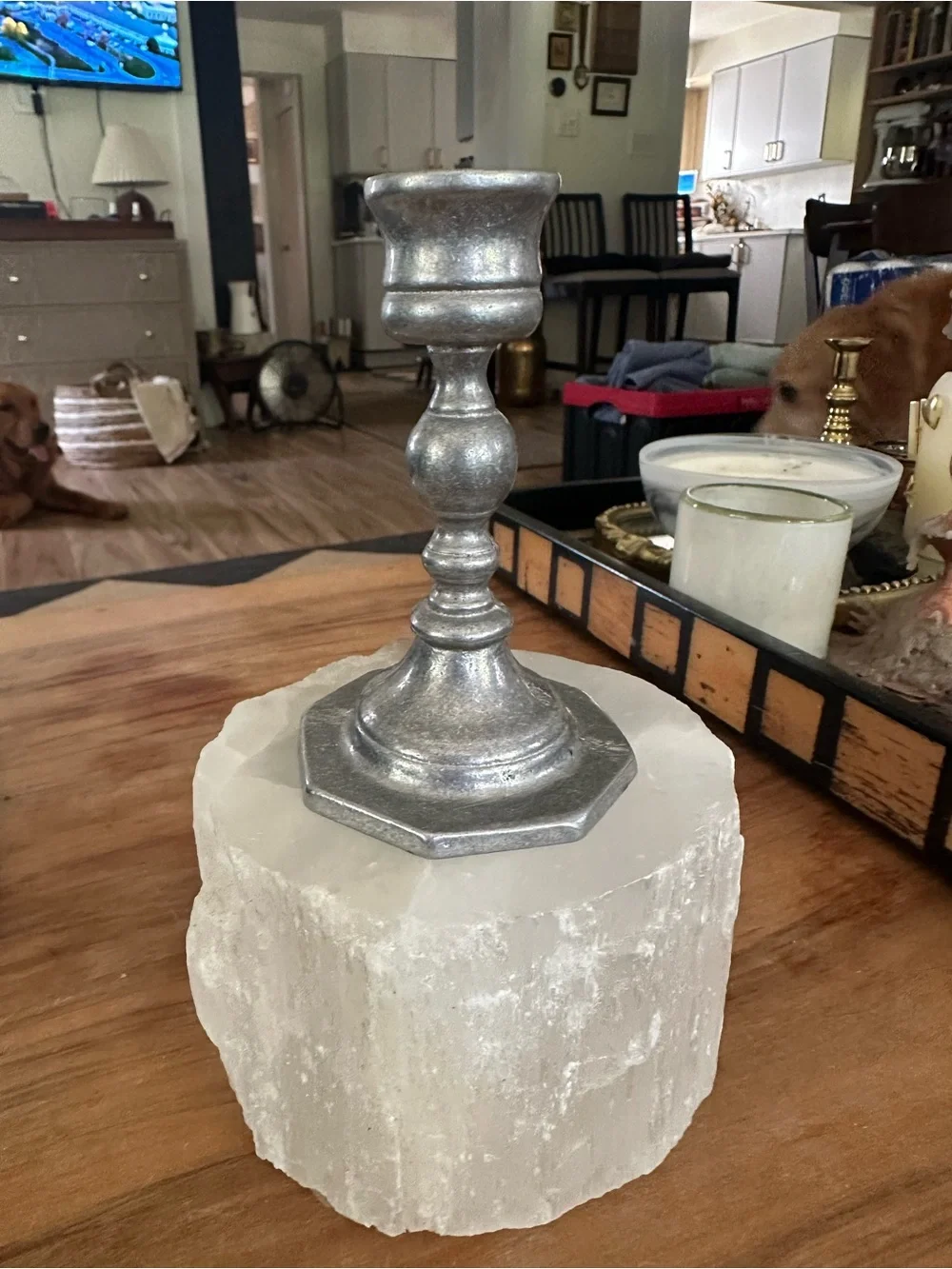 Vintage pewter Candle Holder 4.5”